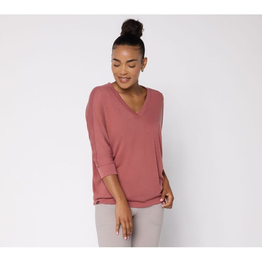 Barefoot Dreams Women's Top Sz XL Slub Burnout Jersey Dolman Sleeve Pink
